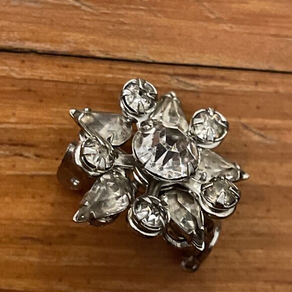 Rhinestone Cluster Brooch Pin Pendant Vintage Faux Diamond Floral Art Deco - Picture 8 of 8